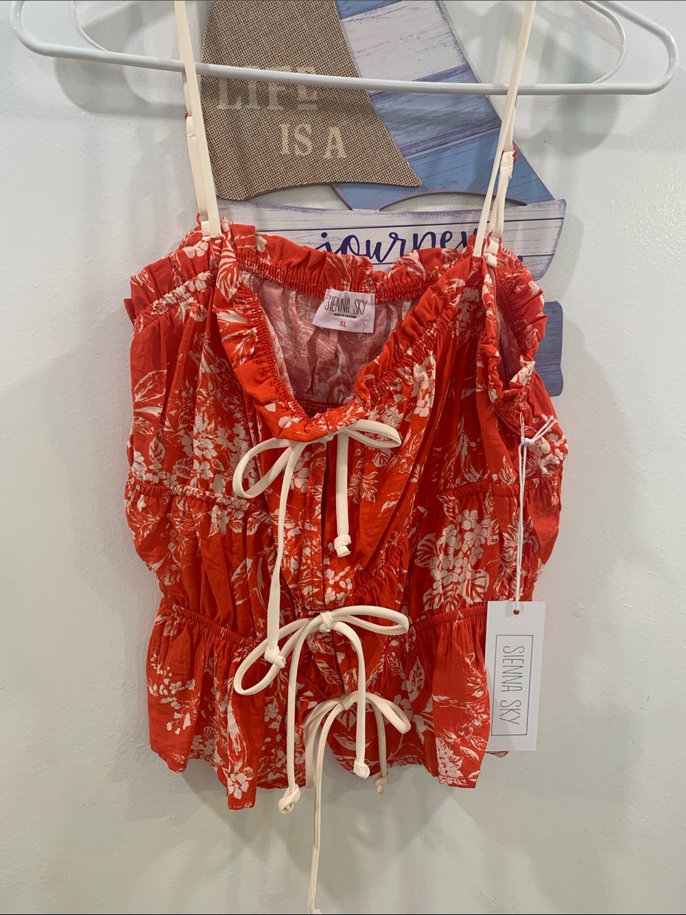 Sienna Sky Coral-Red Floral Tie-Front Camisole